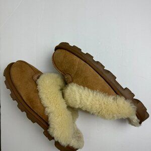 UGG Women's Chestnut Suede Fur Sheepskin Coquette Clog Slipper Size 7